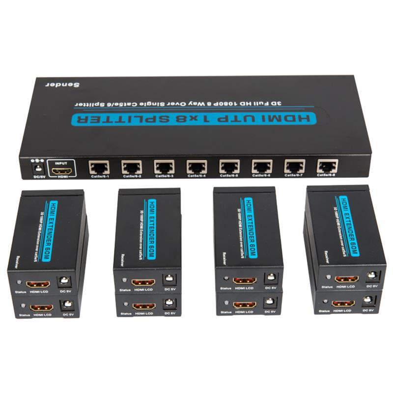8 porturi HDMI UTP 1x8 Splitter over Cat5e Single \/ 6 Cu 8 receptoare de până la 60m